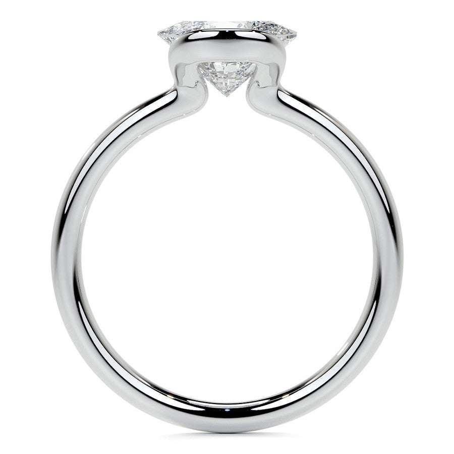 Petite Half Bezel Oval Moissanite Solitaire Ring