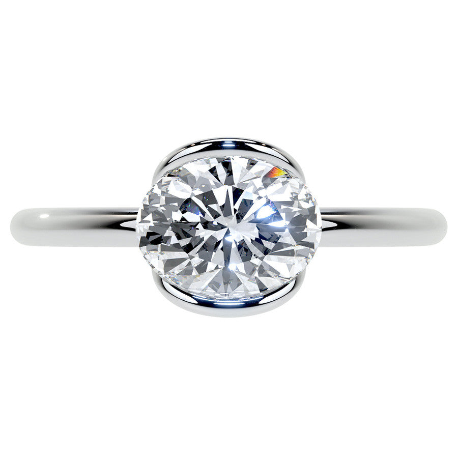 Petite Half Bezel Oval Moissanite Solitaire Ring
