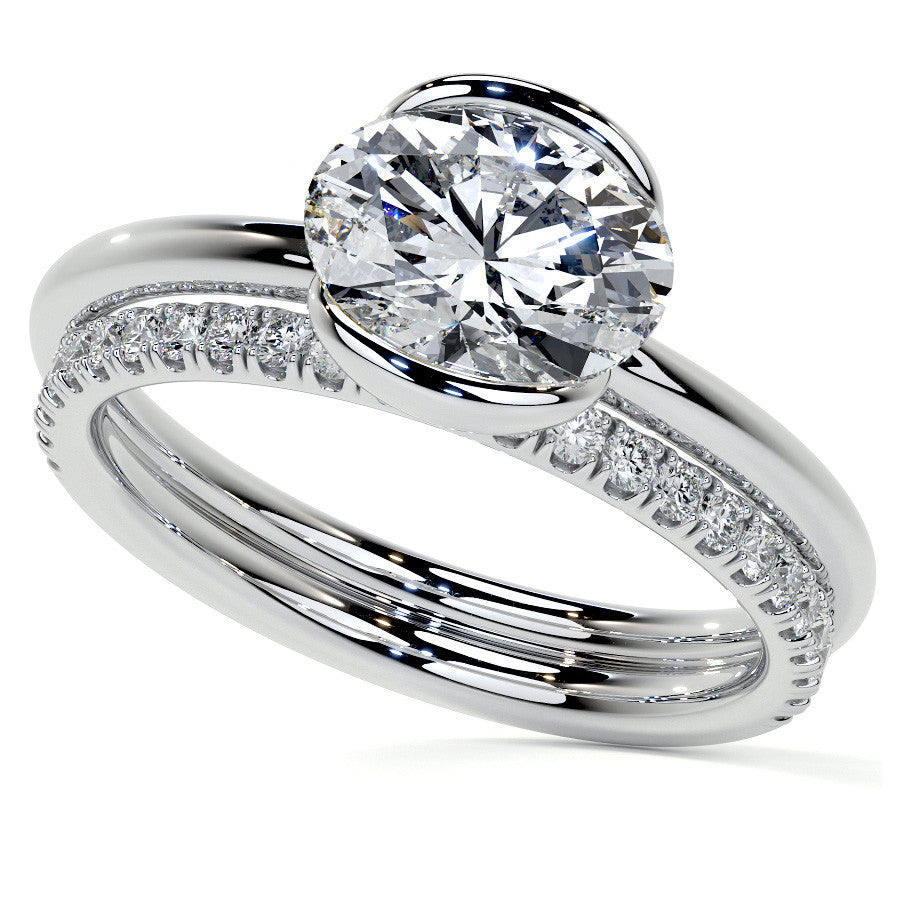 Petite Half Bezel Oval Moissanite Solitaire Ring