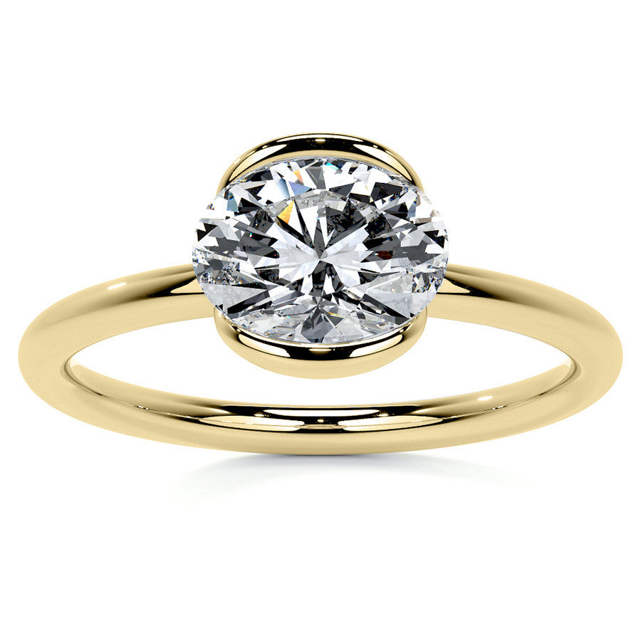 Petite Half Bezel Oval Moissanite Solitaire Ring