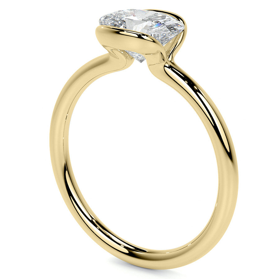Petite Half Bezel Oval Moissanite Solitaire Ring