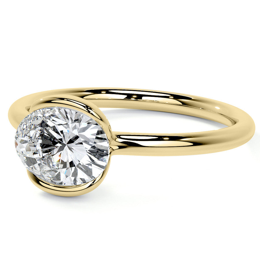 Petite Half Bezel Oval Moissanite Solitaire Ring