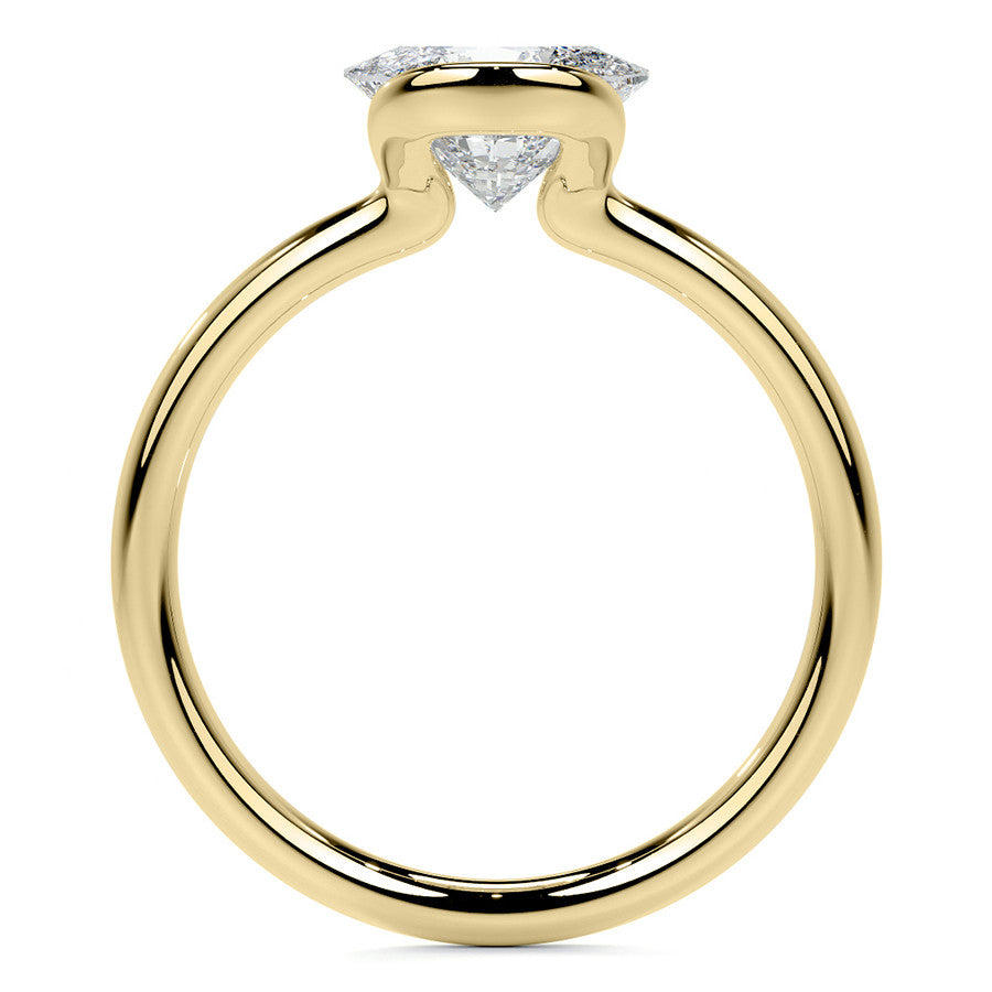 Petite Half Bezel Oval Moissanite Solitaire Ring