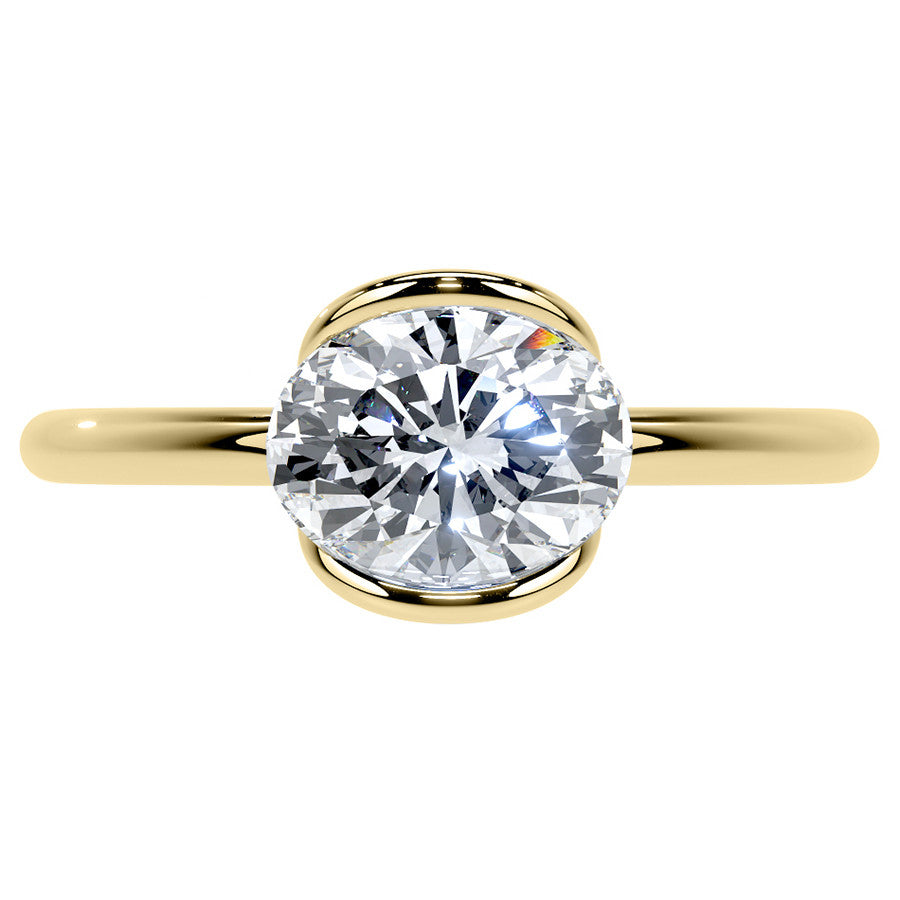 Petite Half Bezel Oval Moissanite Solitaire Ring