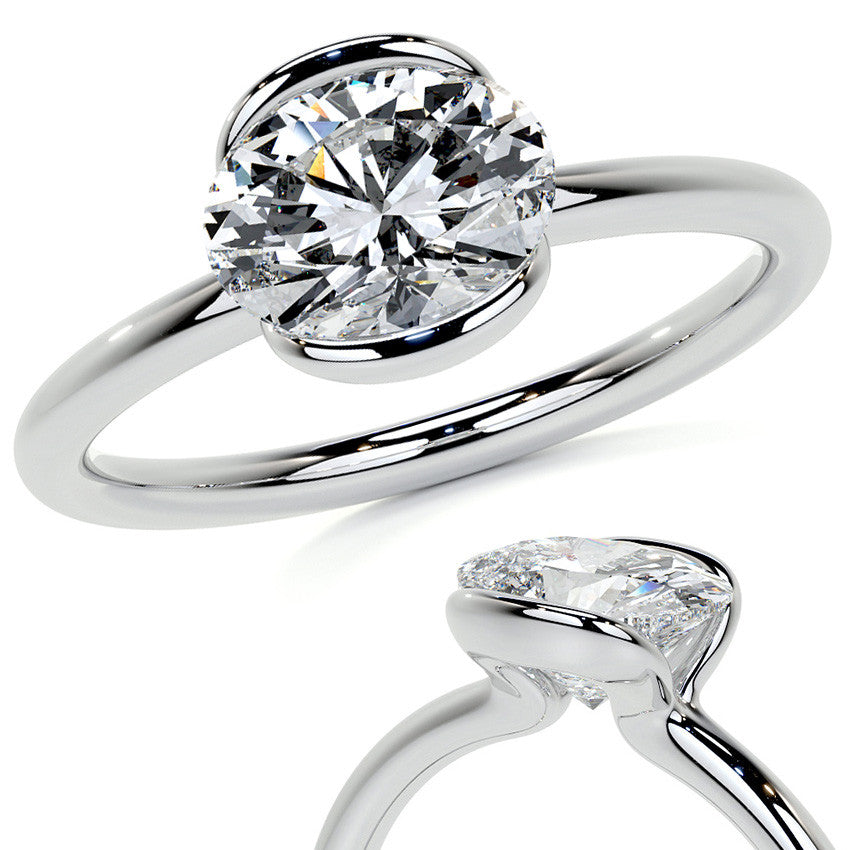 Petite Half Bezel Oval Moissanite Solitaire Ring
