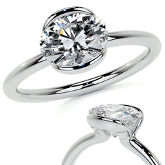 Petite Half Bezel Oval Moissanite Solitaire Ring