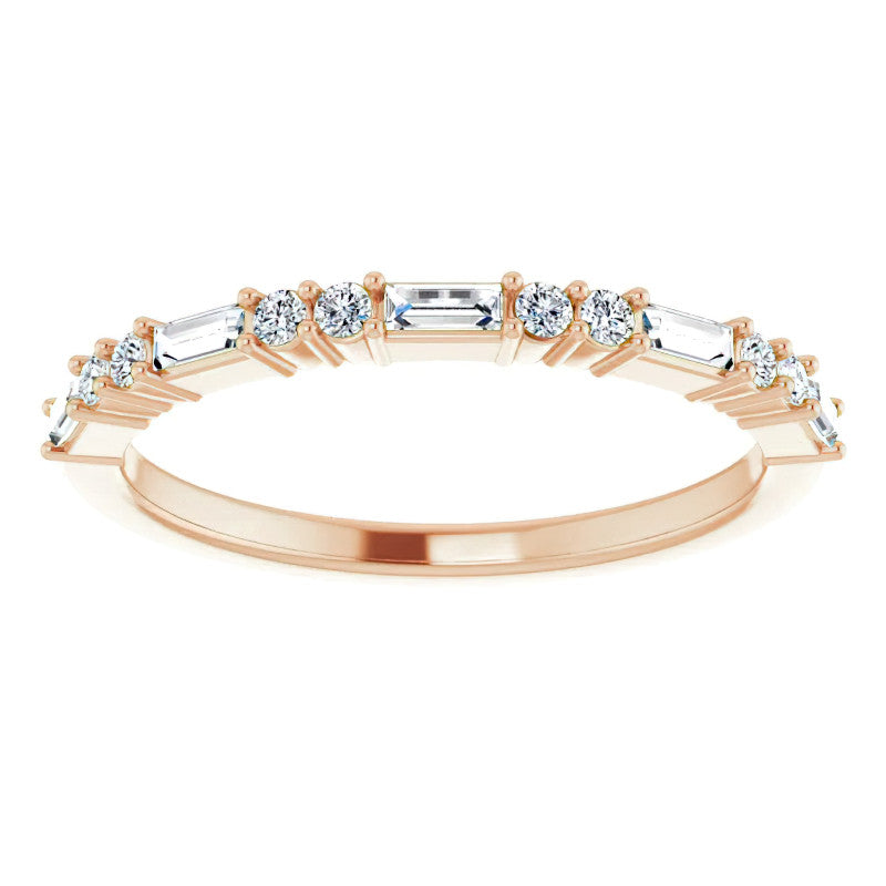 Round and Baguette Moissanite Stackable Band