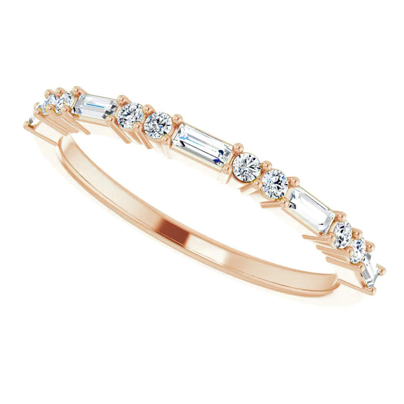 Round and Baguette Moissanite Stackable Band