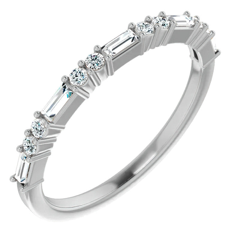 Round and Baguette Moissanite Stackable Band