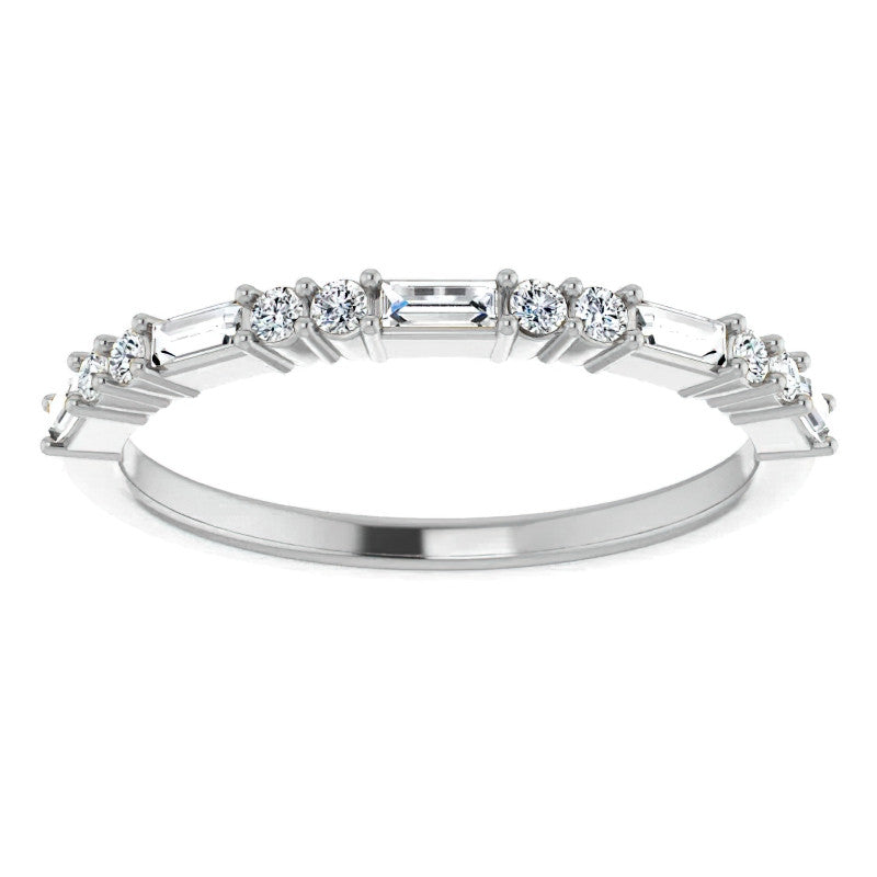 Round and Baguette Moissanite Stackable Band