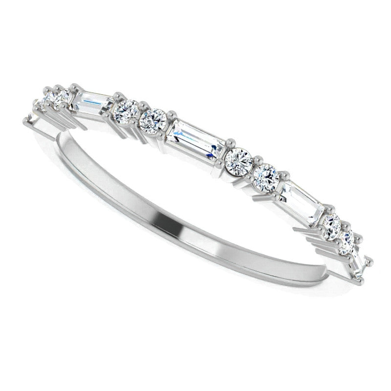 Round and Baguette Moissanite Stackable Band