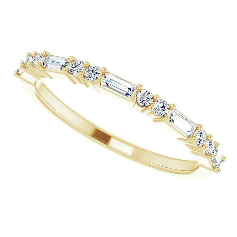Round and Baguette Moissanite Stackable Band