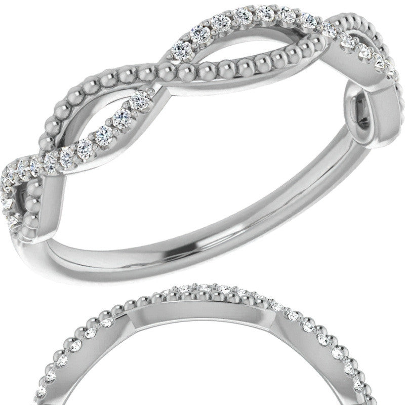Stackable Infinity Style Beaded Wedding Band 0.16ct
