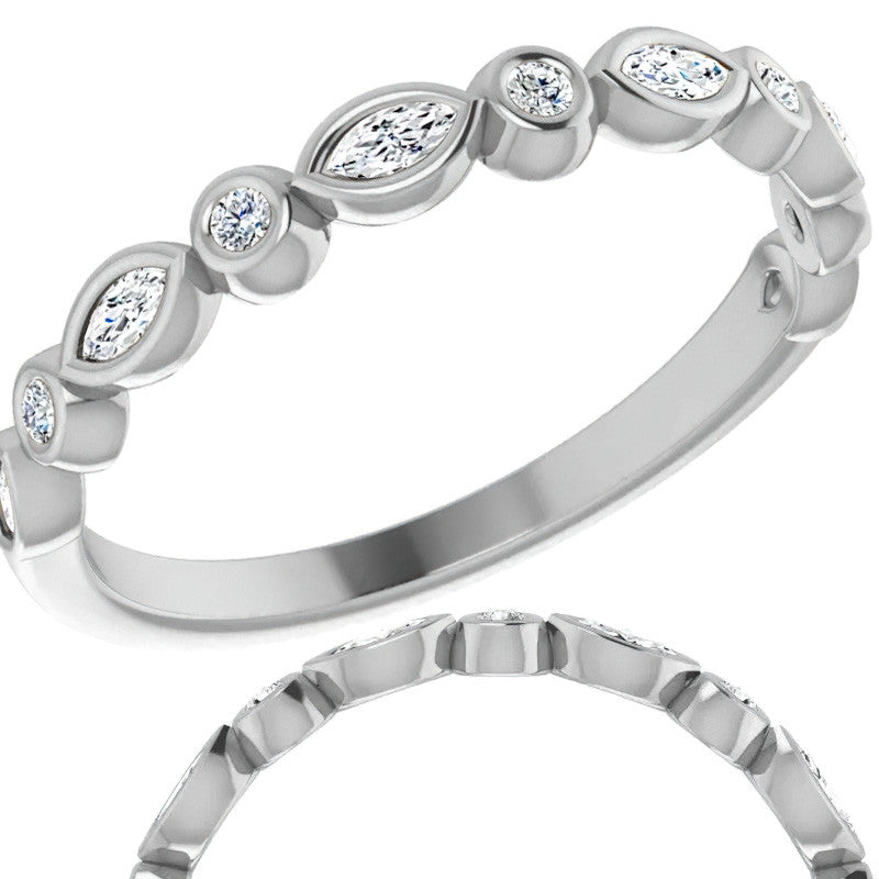 Stackable Round Marquise Moissanite Wedding Band 0.25ct
