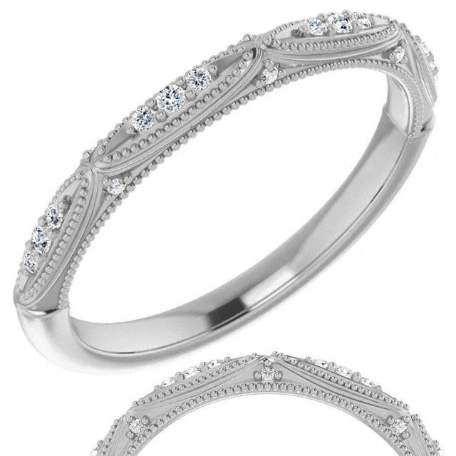 Milgrain Accented Moissanite Stackable Band