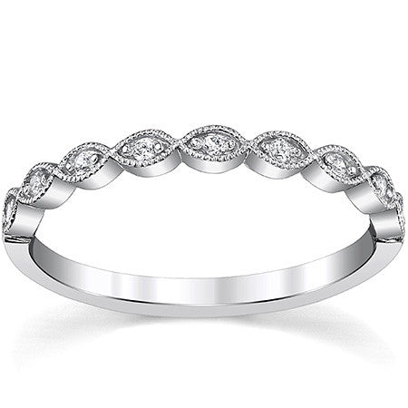 Scalloped Milgrain Round Brilliant Moissanite Stackable Ring