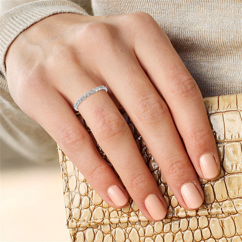 Round & Marquise Shaped Stackable Milgrain Moissanite Band
