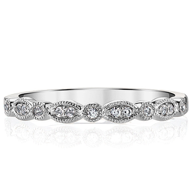 Round & Marquise Shaped Stackable Milgrain Moissanite Band
