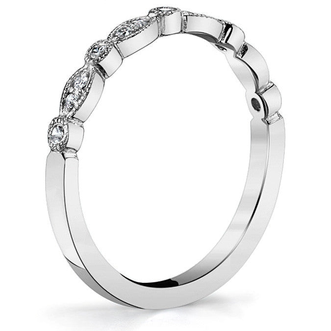 Round & Marquise Shaped Stackable Milgrain Moissanite Band