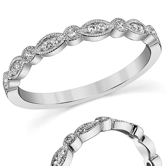 Round & Marquise Shaped Stackable Milgrain Moissanite Band