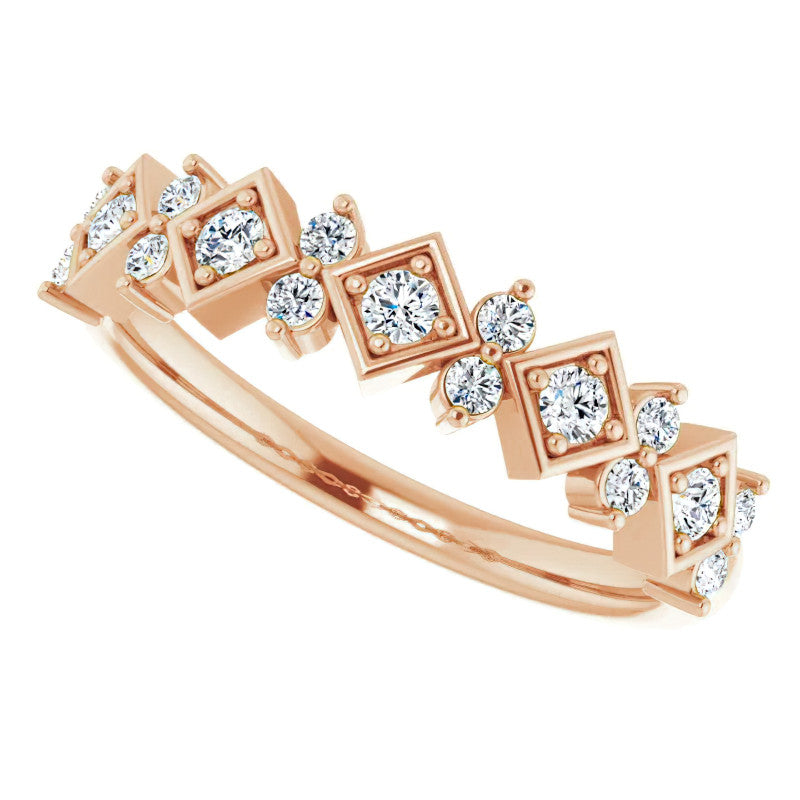 Round Moissanite Geometric Stackable Band