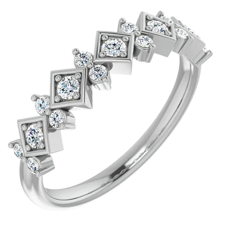 Round Moissanite Geometric Stackable Band