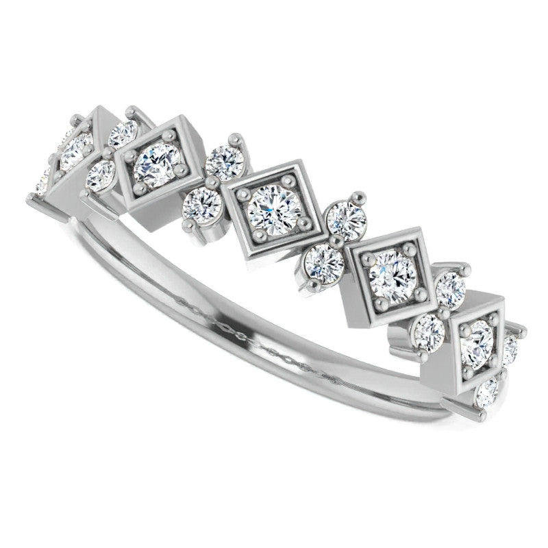 Round Moissanite Geometric Stackable Band