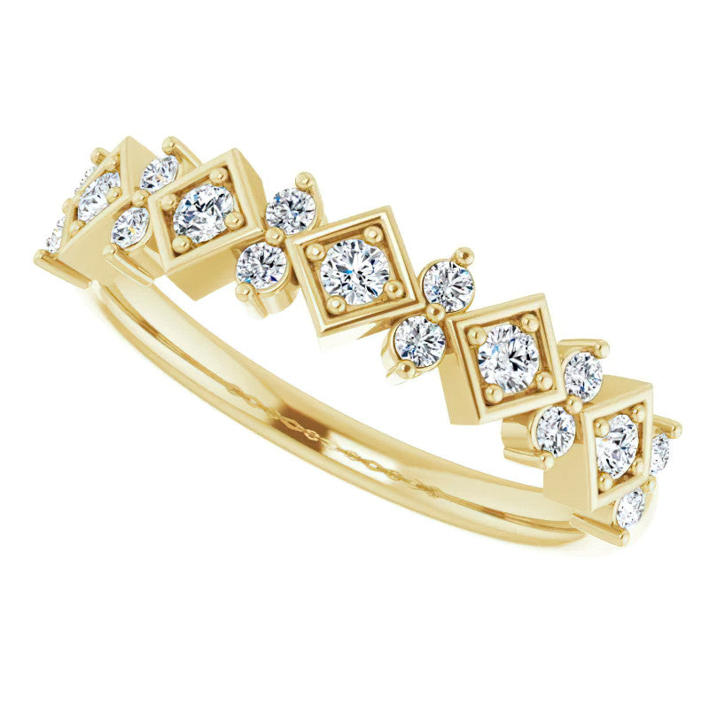 Round Moissanite Geometric Stackable Band