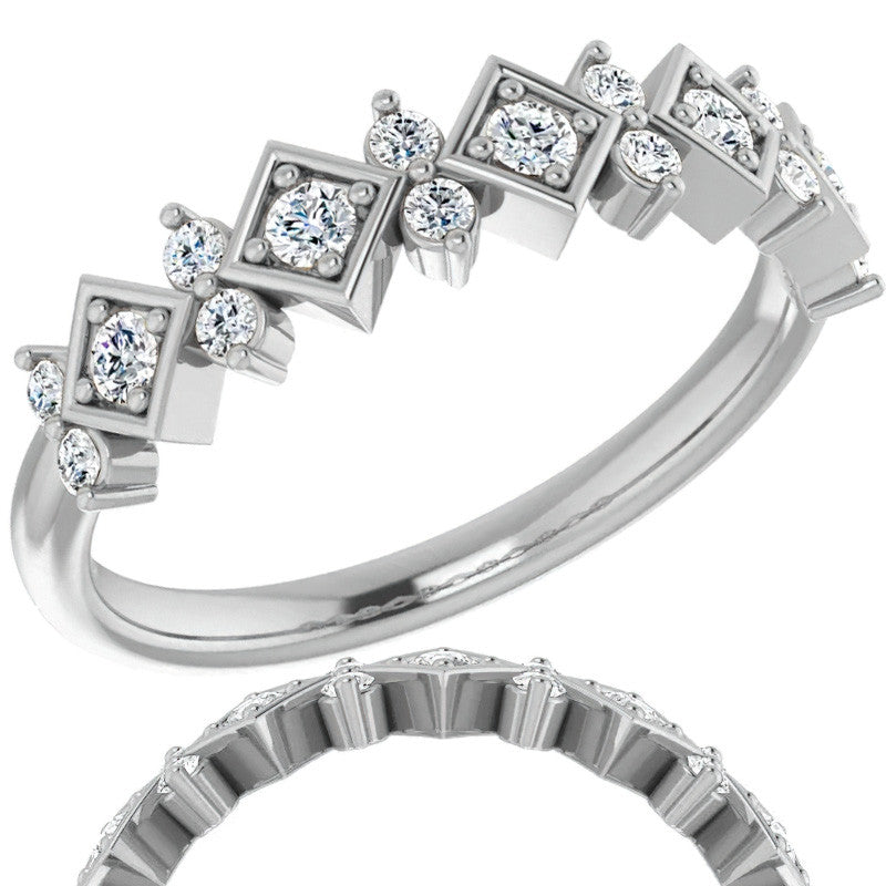 Round Moissanite Geometric Stackable Band