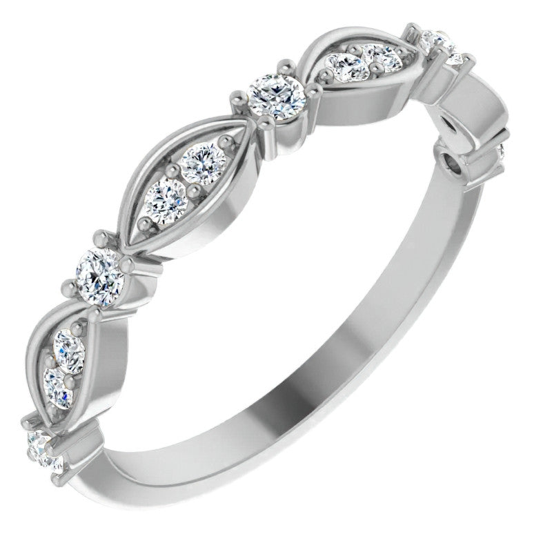 Round Brilliant Moissanite Scalloped Stackable Band