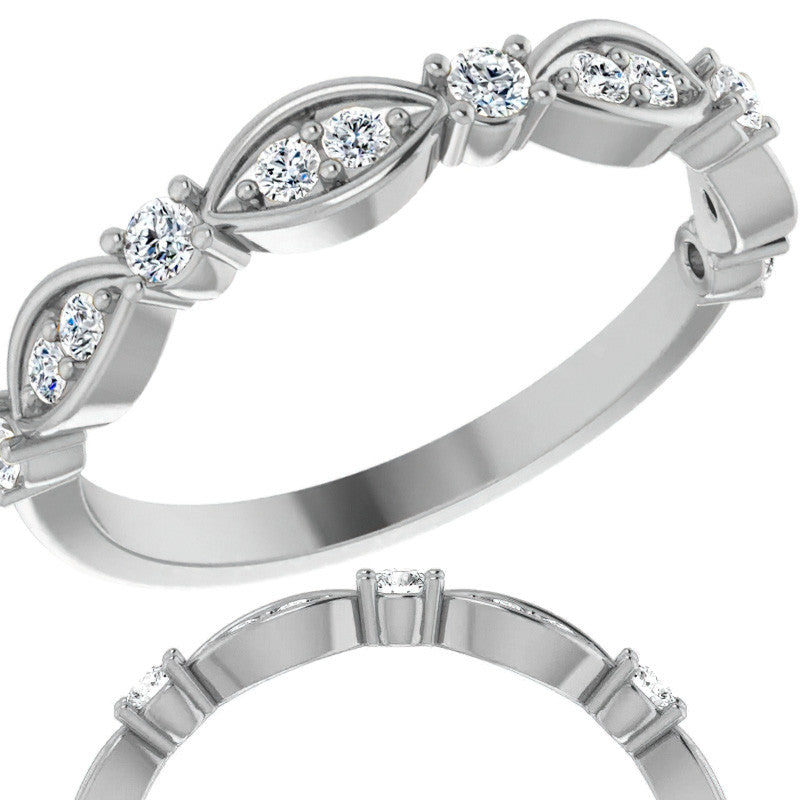 Round Brilliant Moissanite Scalloped Stackable Band