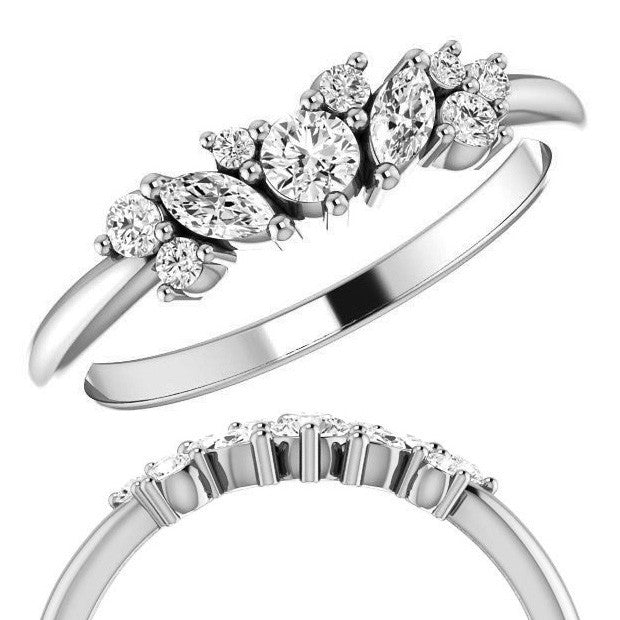 Round Marquise Moissanite Stackable Band