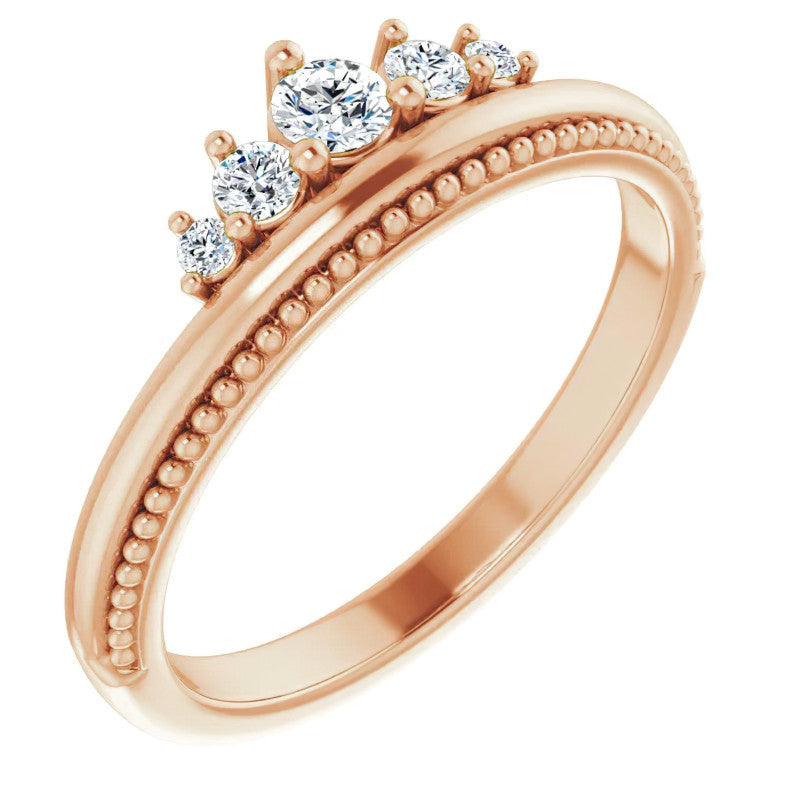 Round Crown Design Moissanite Stackable Band with Milgrain