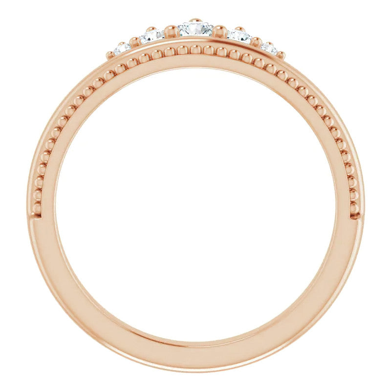 Round Crown Design Moissanite Stackable Band with Milgrain