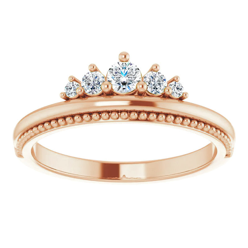 Round Crown Design Moissanite Stackable Band with Milgrain