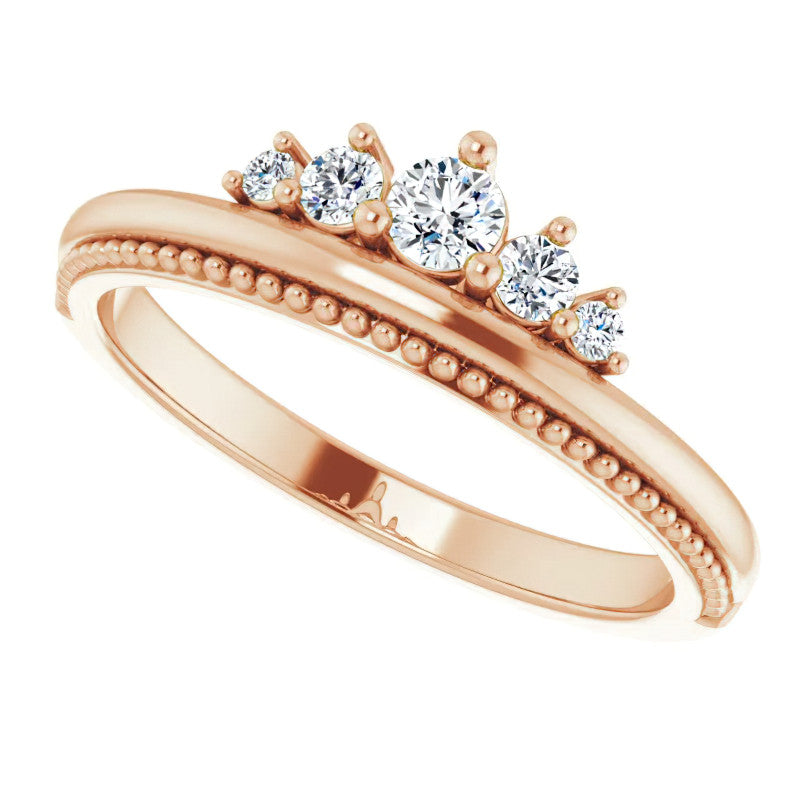 Round Crown Design Moissanite Stackable Band with Milgrain
