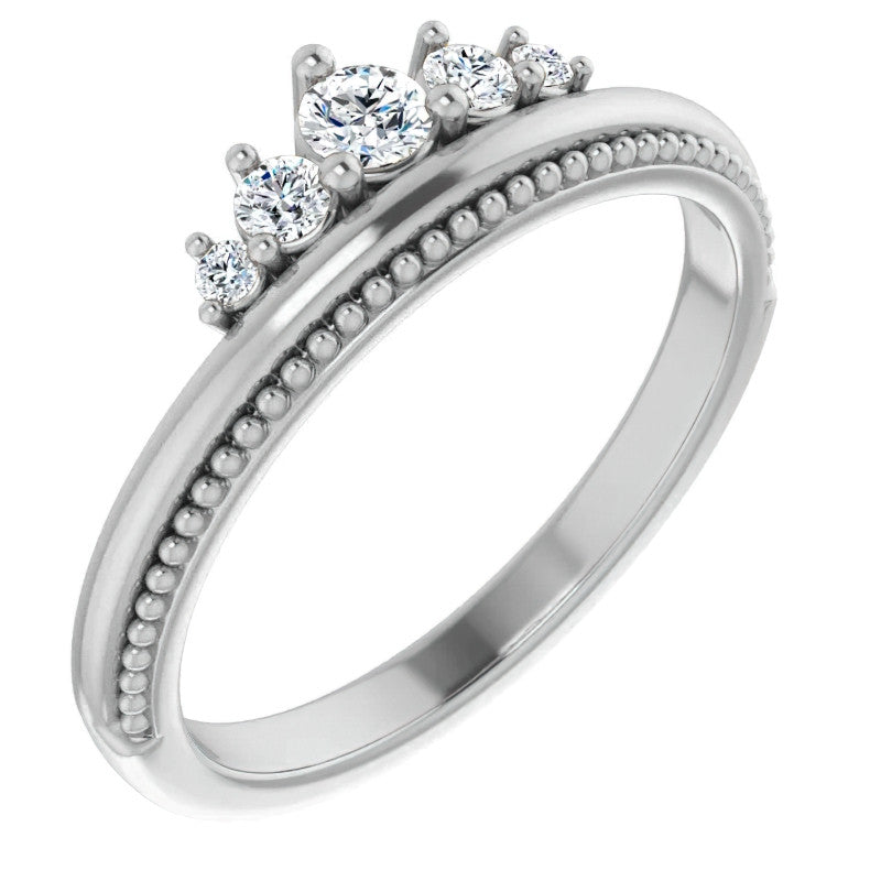 Round Crown Design Moissanite Stackable Band with Milgrain