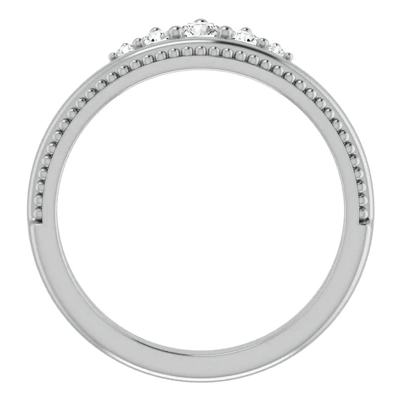 Round Crown Design Moissanite Stackable Band with Milgrain