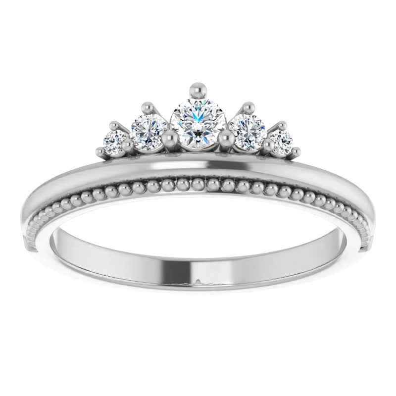 Round Crown Design Moissanite Stackable Band with Milgrain