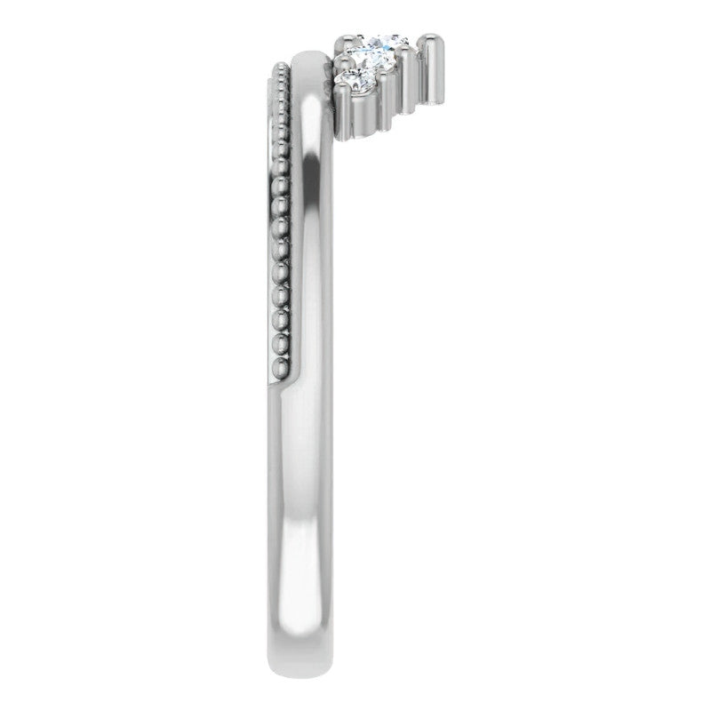 Round Crown Design Moissanite Stackable Band with Milgrain