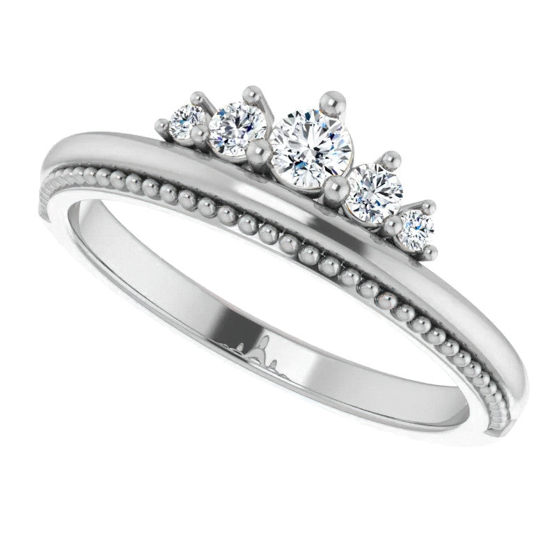 Round Crown Design Moissanite Stackable Band with Milgrain
