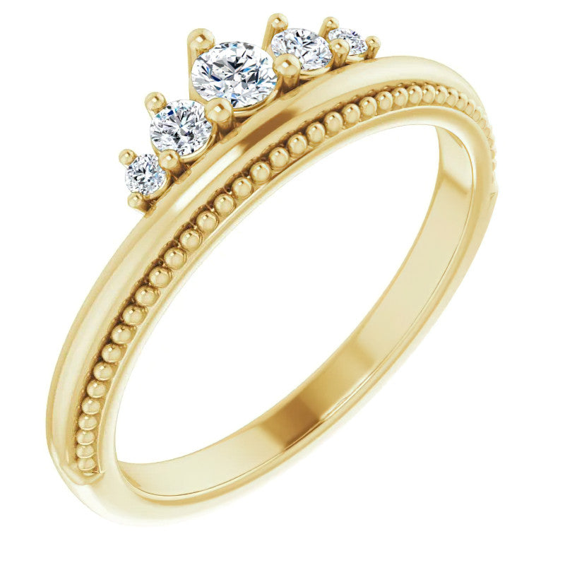 Round Crown Design Moissanite Stackable Band with Milgrain