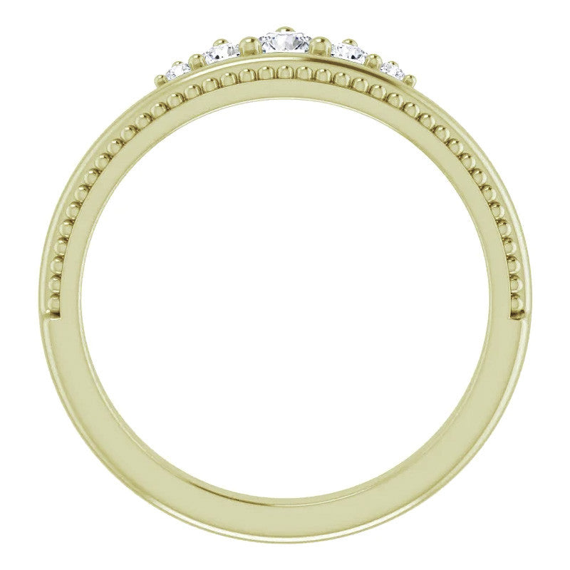 Round Crown Design Moissanite Stackable Band with Milgrain