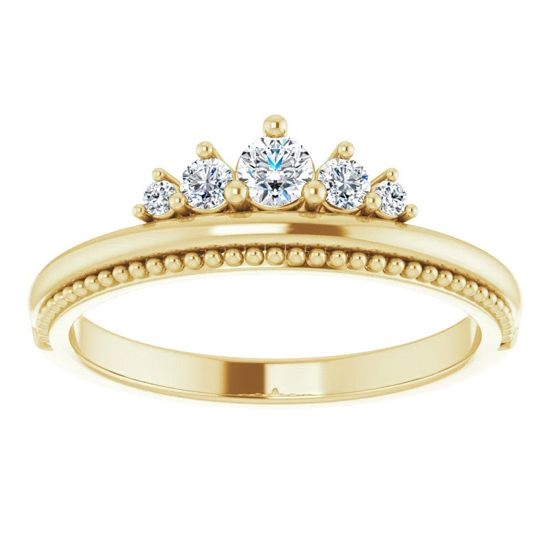Round Crown Design Moissanite Stackable Band with Milgrain