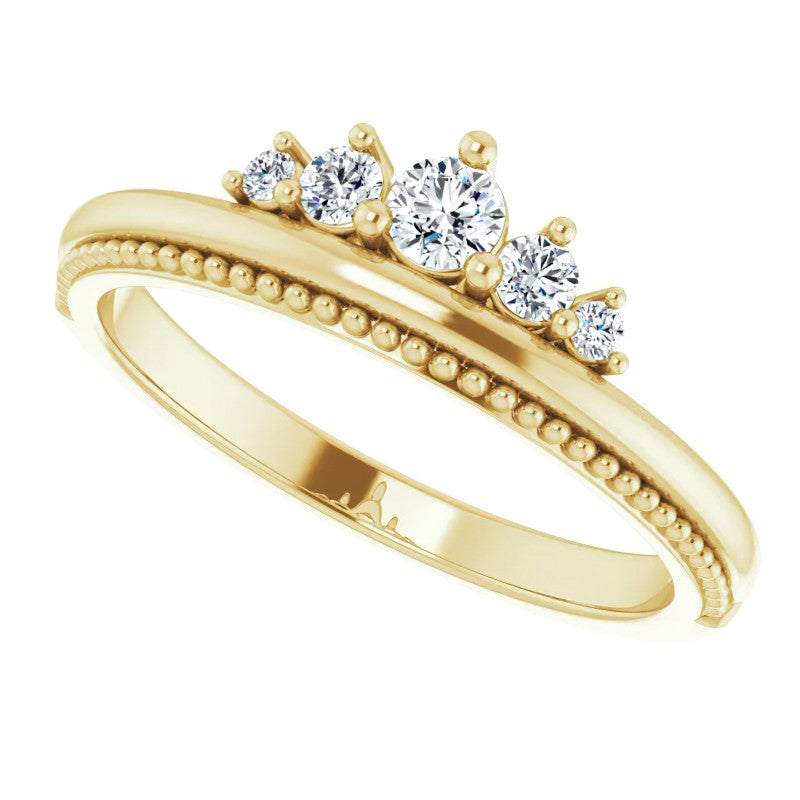 Round Crown Design Moissanite Stackable Band with Milgrain