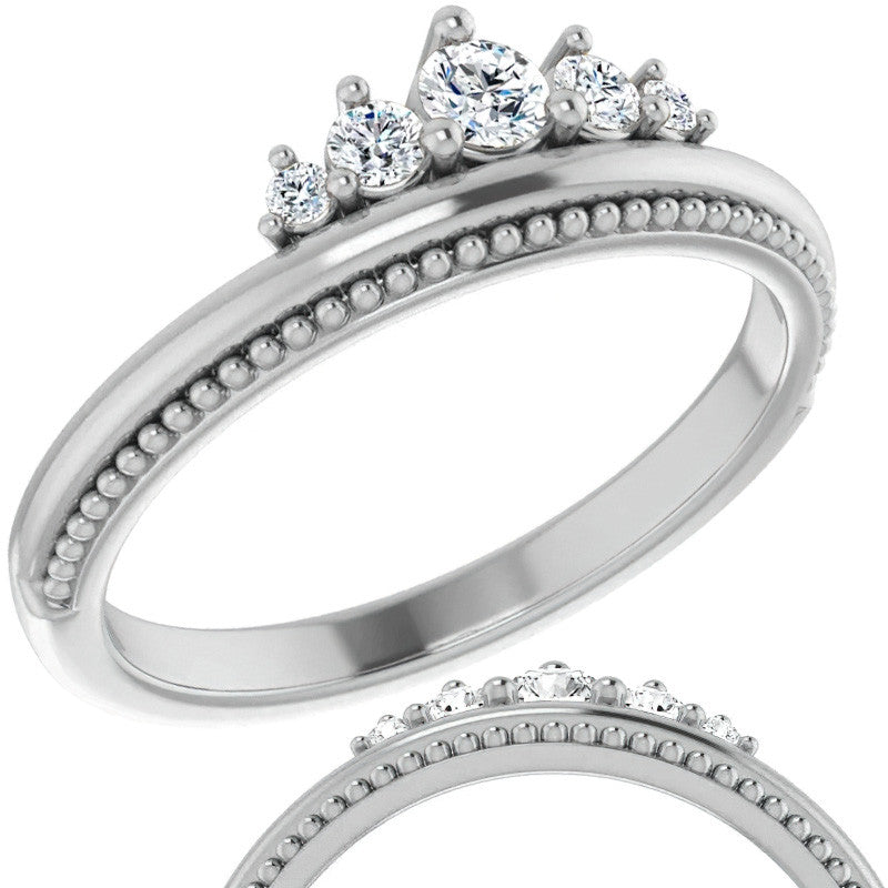 Round Crown Design Moissanite Stackable Band with Milgrain