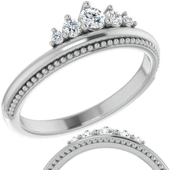 Round Crown Design Moissanite Stackable Band with Milgrain