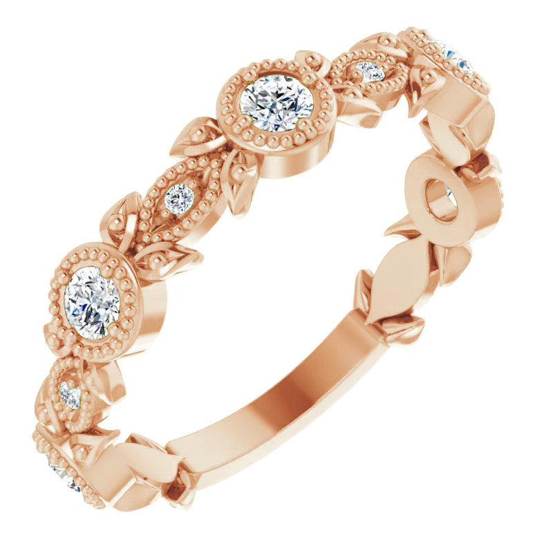 Round Moissanite Leaf Stackable Ring