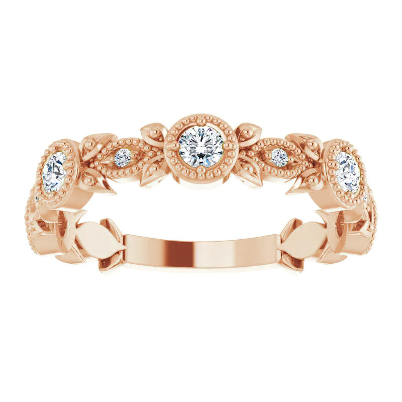 Round Moissanite Leaf Stackable Ring