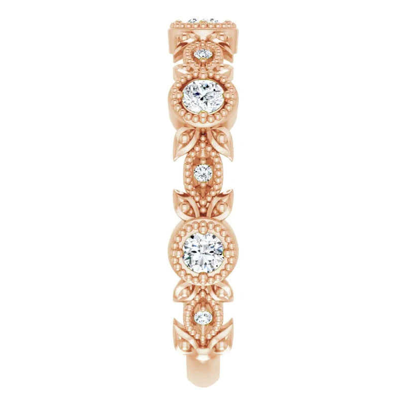 Round Moissanite Leaf Stackable Ring